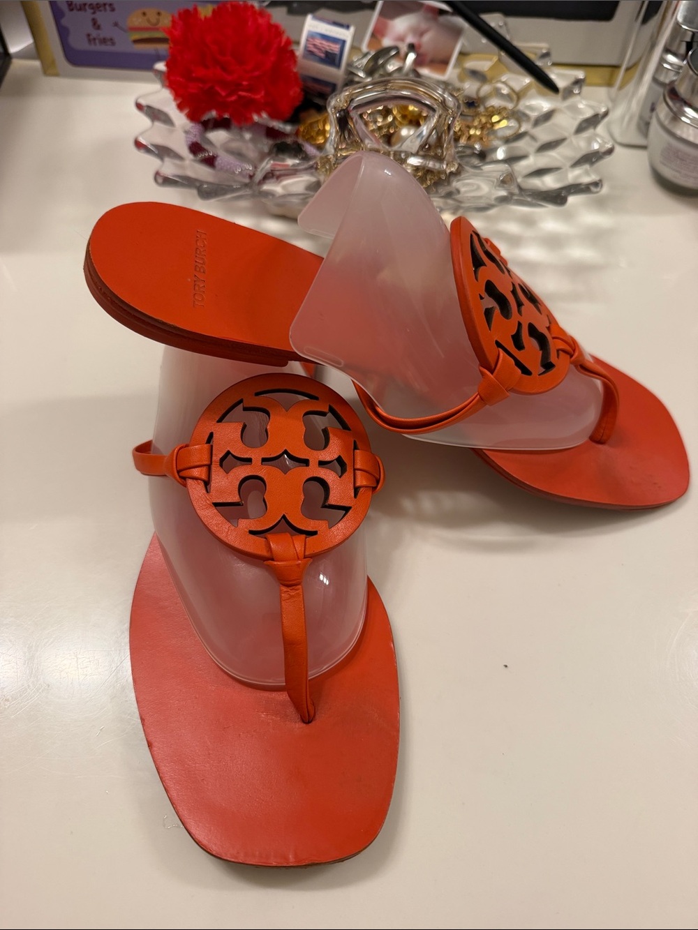 Tory Burch Orange Logo Thong Sandals